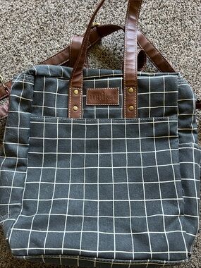 Maika Black Grid Messenger Bag with Brown Trim